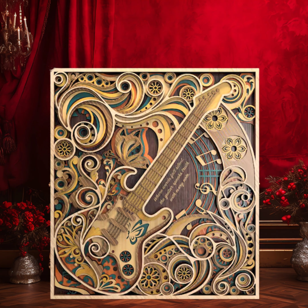 Rhythmic Pulse 3D Guitar Wall Art Laser Cut 7-Layer Wooden Musical